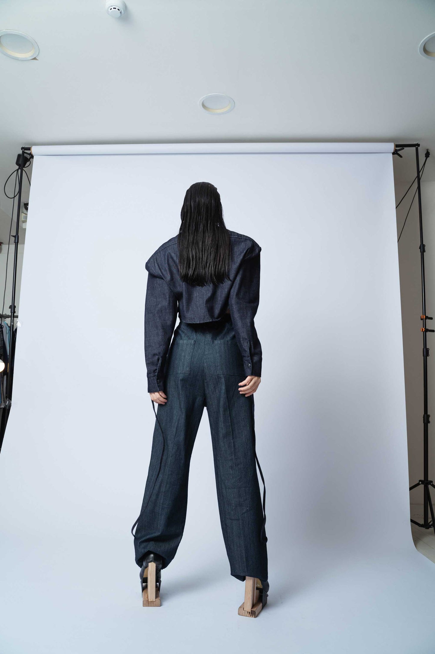 P6554 GALINI, OVERSIZE CROPPED JACKET, WITH TIES _ PRESS STUDS,JAPANESE COTTON, BLUE, SIZE- ONE SEZE FIT ALL