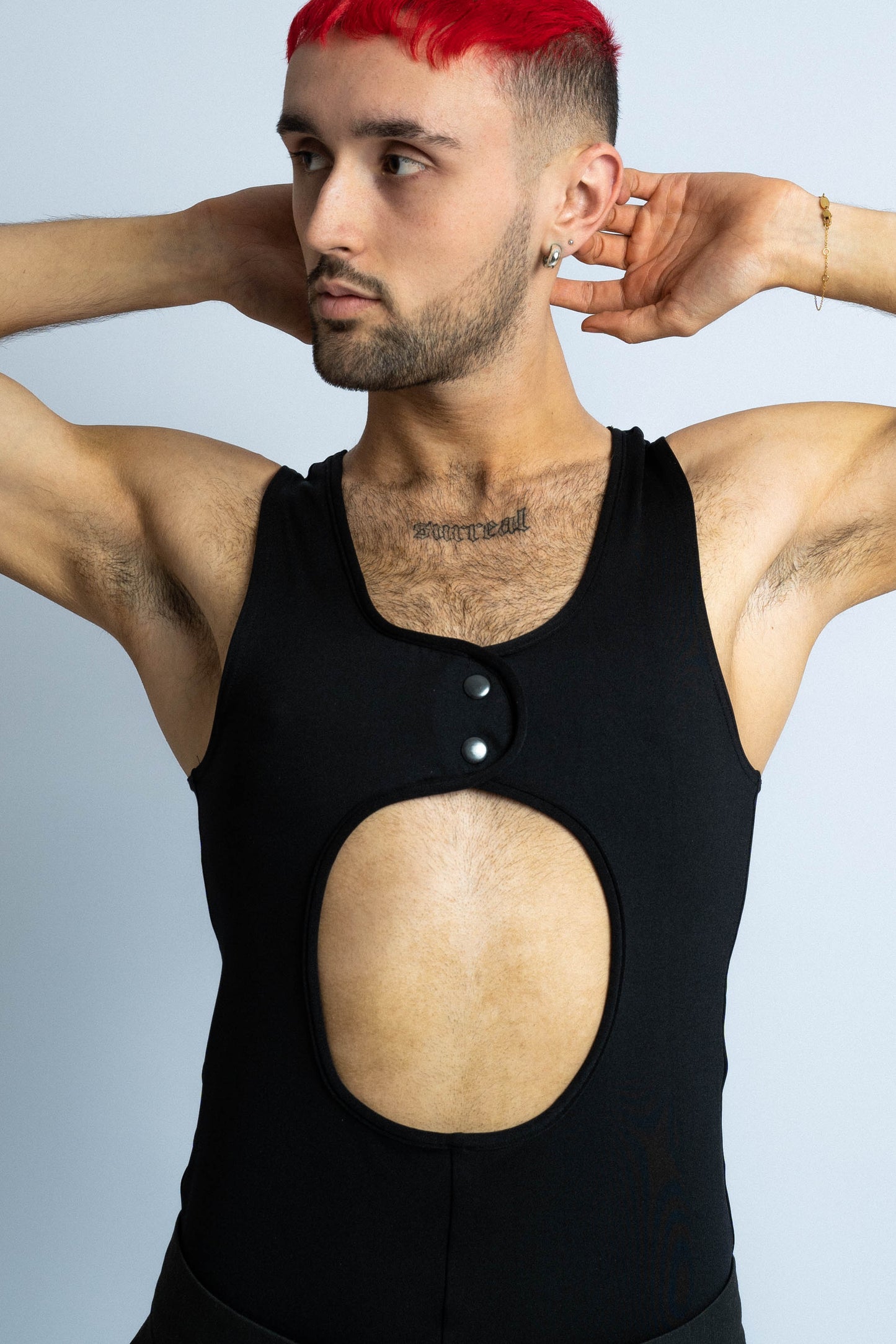 P6548 KYKLOS M, UNISEX FRONT OPEN CIRCLE WITH STUD BUTTON FEATURE, LYCRA TANK TOP