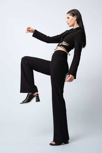 P6551 PENTHESILEAIA, BONDED STRETCH CREPE, HIGH WAISTED SIDE ZIP PANTS