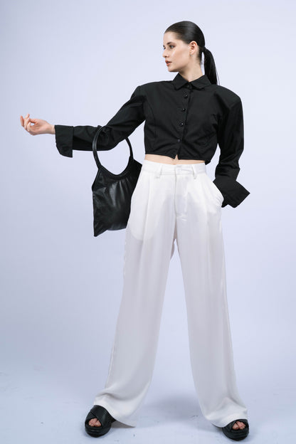 P6552 ILIONI, CROPPED COLLARED WOMENS COTTON SHIRT