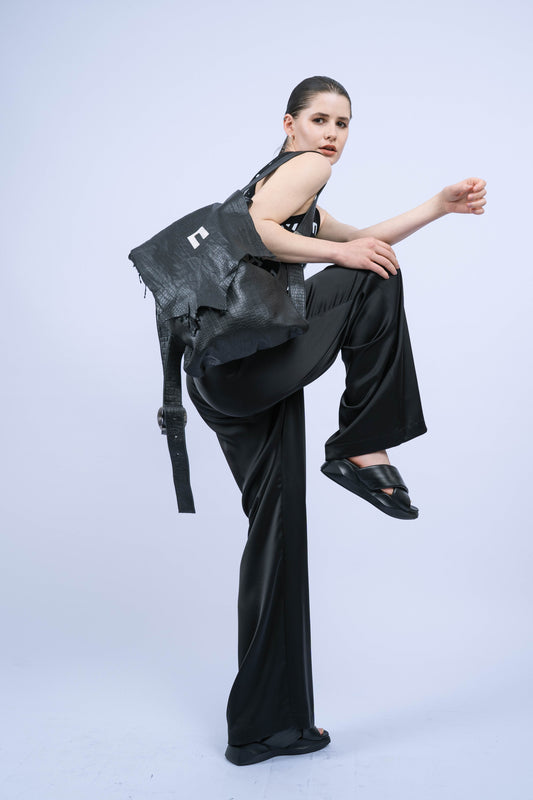 P6523 ASTYMEDOUSA HIGH WAIST, FRONT PLEAT SATIN PANTS