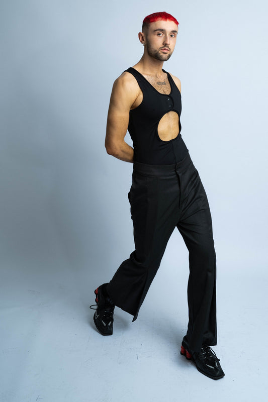 P6548 KYKLOS M, UNISEX FRONT OPEN CIRCLE WITH STUD BUTTON FEATURE, LYCRA TANK TOP